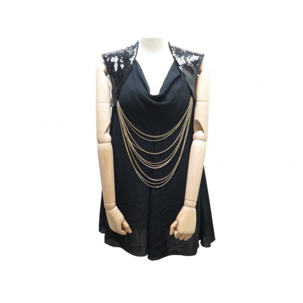 ROBE DU SOIR CHANEL CROISIERE P31019 36 S SOIE NOIR & SEQUINS SILK DRESS 3700€