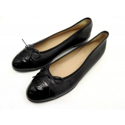 CHAUSSURES CHANEL BALLERINES LOGO CC G02819 40.5 EN CUIR NOIR FLAT SHOES 790€