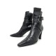 CHAUSSURES HERMES BOTTINES 38.5 EN CUIR NOIR SANGLES DOUBLE BOUCLES BOOTS 1200€