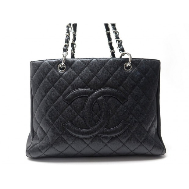 SAC A MAIN CHANEL SHOPPING BAG LOGO CC CUIR MATELASSE CAVIAR NOIR HANDBAG 4200€