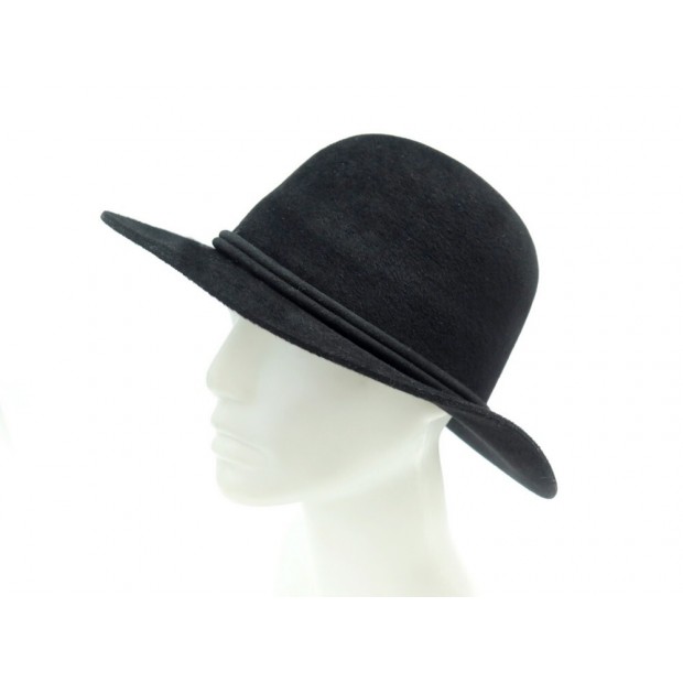 CHAPEAU HERMES AVEC CORDON TAILLE 58 CM EN FEUTRE NOIR BLACK FELT HAT 550€