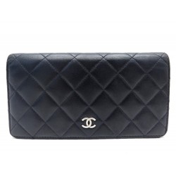 PORTEFEUILLE CHANEL CLASSIQUE EN CUIR MATELASSE BLEU MARINE LEATHER WALLET 810€