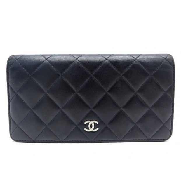 PORTEFEUILLE CHANEL CLASSIQUE EN CUIR MATELASSE BLEU MARINE LEATHER WALLET 810€