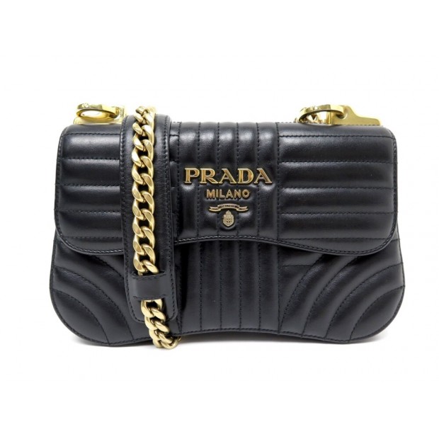 SAC A MAIN PRADA DIAGRAMME 1BD201 BANDOULIERE EN CUIR NOIR HAND BAG PURSE 2230€