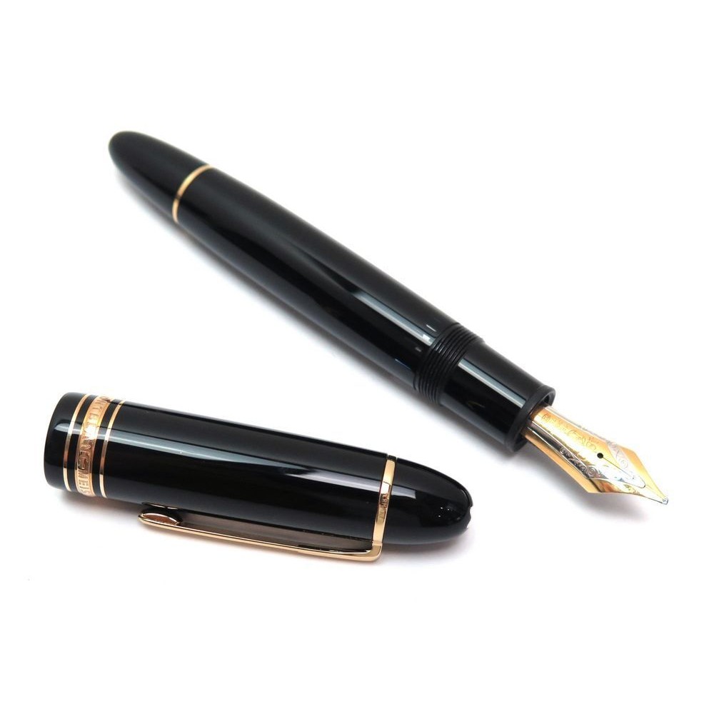 LOUIS VUITTON DOC CUIR BLACK LEATHER 18K GOLD F nib FOUNTAIN PEN