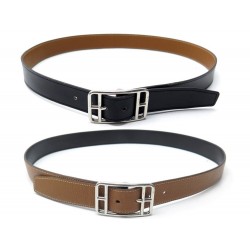 CEINTURE HERMES CAPE COD T90 REVERSIBLE EN CUIR BOX NOIR TOGO MARRON BELT 720€