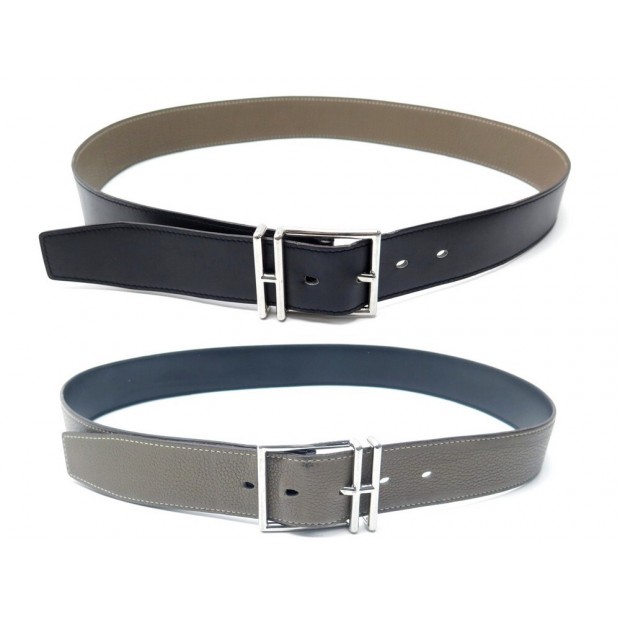 CEINTURE HERMES NATHAN T90 REVERSIBLE CUIR BOX NOIR & TOGO ETOUPE BELT 810€