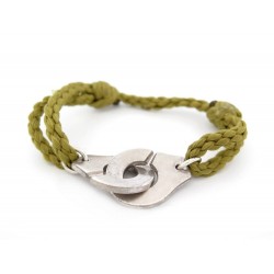 BRACELET DINH VAN MENOTTES R20 ARGENT MASSIF 925 T20-30 CORDON VERT SILVER STRAP