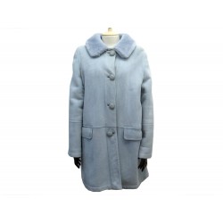 MANTEAU CHRISTIAN DIOR LONG EN CUIR DE MOUTON BLEU GRIS T 40 M LAMB LEATHER COAT