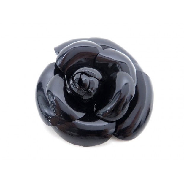 BROCHE CHANEL CAMELIA FLEUR PLASTIQUE NOIR CANVAS FLOWER PIN BROOCH JEWEL 420€