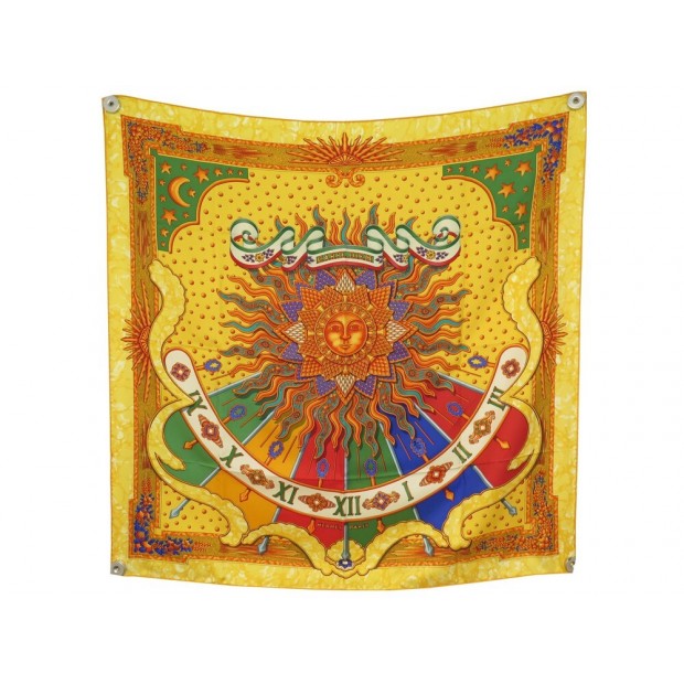 FOULARD HERMES CARPE DIEM METZ CARRE 90 CM EN SOIE JAUNE YELLOW SILK SCARF 460€
