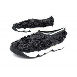 NEUF CHAUSSURES DIOR FUSION FLOWER 38 BASKETS TOILE CUIR NOIR SNEAKER SHOES 890€
