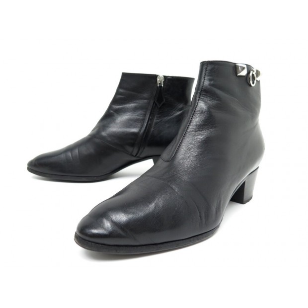 CHAUSSURES HERMES MEDOR BOTTINES 39 EN CUIR NOIR + BOITE BLACK BOOTS SHOES 1150€