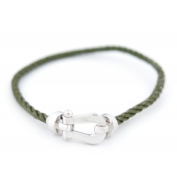 BRACELET FRED FORCE 10 MM MANILLE EN OR BLANC 18K + CABLE ACIER KAKI T16 2440€