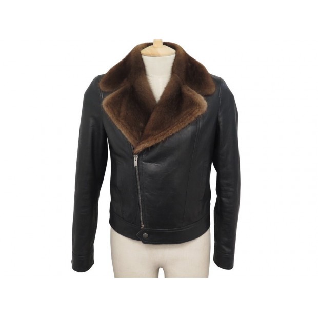 BLOUSON SAINT LAURENT 528452 EN CUIR FOURRURE DE VISON M 38 TRIMMED JACKET 3889€