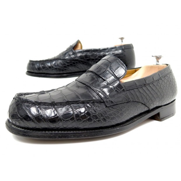 CHAUSSURE JM WESTON MOCASSINS 180 7C 41 EN CUIR DE CROCODILE NOIR LOAFERS 3790€