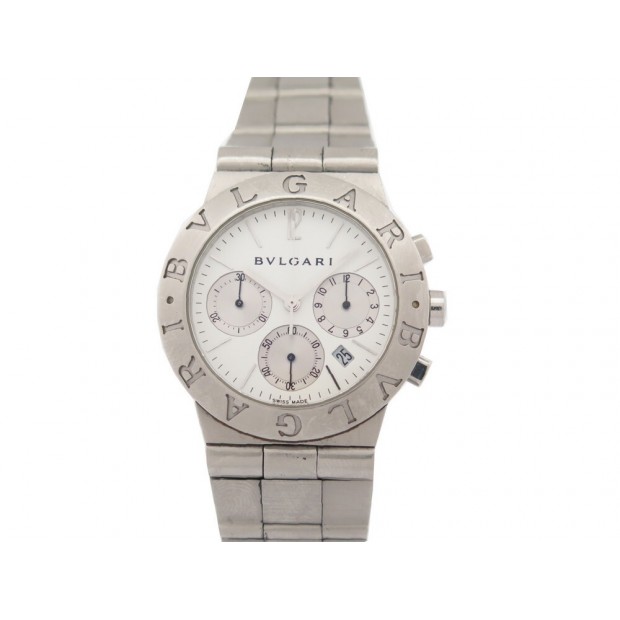 MONTRE BULGARI DIAGONO CH35S CHRONO 35 MM QUARTZ EN ACIER PALLADIE SILVER WATCH