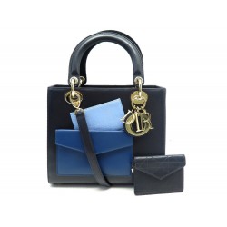 SAC A MAIN LADY DIOR POCKET EN CUIR BLEU NUIT BANDOULIERE HAND BAG PURSE 5000€