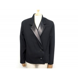 VESTE LOUIS VUITTON BLAZER M 38 EN LAINE & CUIR NOIR BOUTONS CARRES JACKET 2600€