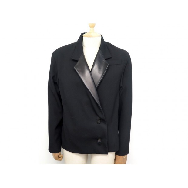 VESTE LOUIS VUITTON BLAZER M 38 EN LAINE & CUIR NOIR BOUTONS CARRES JACKET 2600€