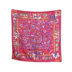 FOULARD HERMES FANTAISIES INDIENNES LOIC DUBIGEON CARRE 90 SOIE ROSE SCARF 410€