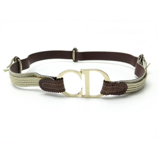 NEUF CEINTURE CHRISTIAN DIOR LOGO CD CUIR BEIGE ET MARRON NEW LEATHER BELT 490€