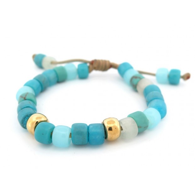 BRACELET CAROLINE CROW EN OR JAUNE 14K ET TURQUOISE PERLES 20 CM JEWEL 445€