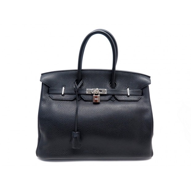 SAC A MAIN HERMES BIRKIN 35 CUIR TOGO NOIR & PALLADIE 2010 BLACK LEATHER PURSE