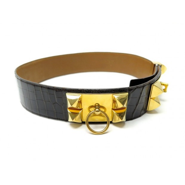 CEINTURE HERMES MEDOR COLLIER DE CHIEN T72 EN CUIR CROCODILE POROSUS BELT 3750€