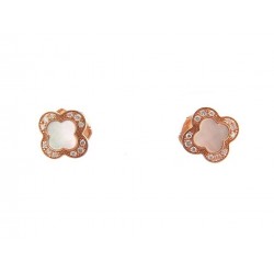 NEUF BOUCLES D'OREILLES MAUBOUSSIN TREFLE DE TOI PM OR ROSE NACRE DIAMANTS 1425€