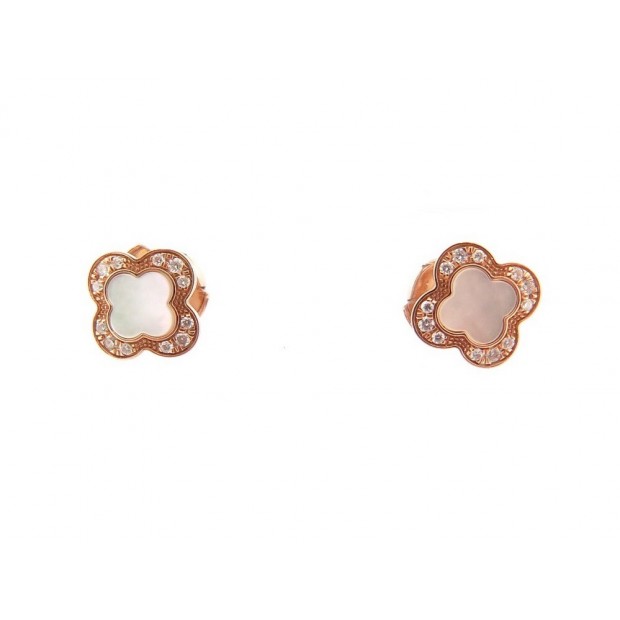 NEUF BOUCLES D'OREILLES MAUBOUSSIN TREFLE DE TOI PM OR ROSE NACRE DIAMANTS 1425€