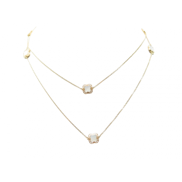 NEUF COLLIER MAUBOUSSIN TREFLE DE TOI 90 CM OR ROSE NACRE ET DIAMANTS NEW 5995€