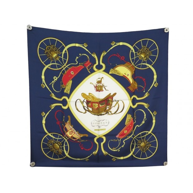 NEUF FOULARD HERMES SPRINGS PHILIPPE LEDOUX CARRE 90 SOIE BLEU SILK SCARF 460€