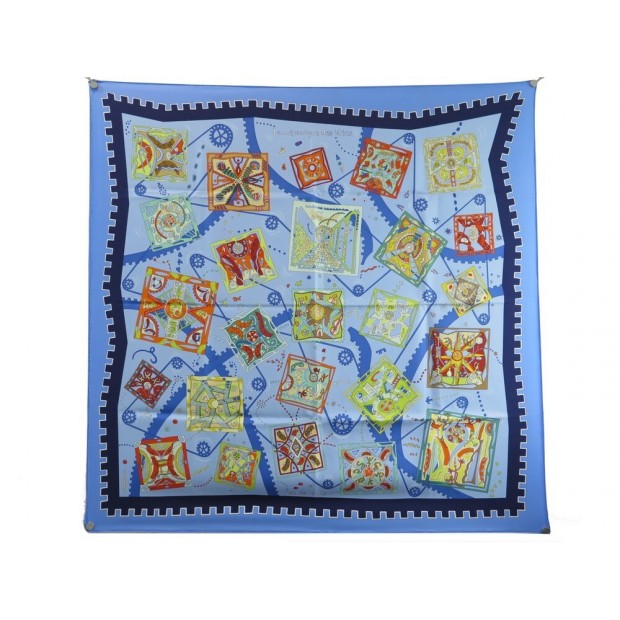 FOULARD HERMES LA MECANIQUE DES IDEES CARRE 90 CM EN SOIE BLEUE SILK SCARF 460€