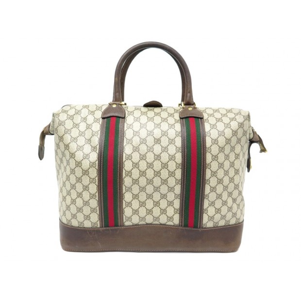 VINTAGE SAC DE VOYAGE GUCCI DUFFLE BAG EN TOILE SUPREME GG BANDES WEB BAG 2490€