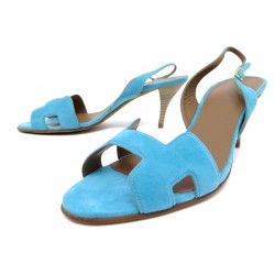NEUF CHAUSSURES HERMES SANDALES NIGHT 70 39 DAIM TURQUOISE SHOES + BOITE 670€