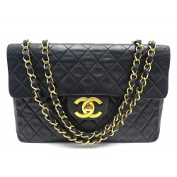 VINTAGE SAC A MAIN CHANEL CLASSIQUE TIMELESS MAXI JUMBO EN CUIR NOIR BAG 10900€