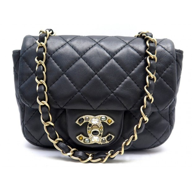 NEUF SAC A MAIN CHANEL TIMELESS MINI CUIR MATELASSE LOGO PIERRES STONE BAG 4150€