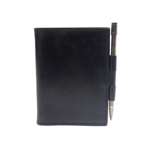 VINTAGE PORTE AGENDA HERMES EN CUIR BOX NOIR STYLO ARGENT DIARY HOLDER PEN 435€