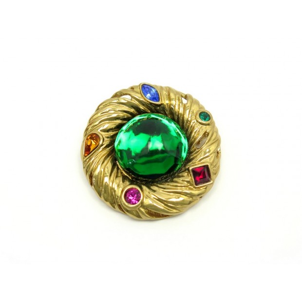 VINTAGE NEUF BROCHE YVES SAINT LAURENT METAL DORE SERTIE PIERRES GOLDEN BROOCH