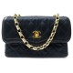 VINTAGE SAC A MAIN CHANEL WAVE EN SATIN & CUIR NOIR ANSE BANDOULIERE DOREE BAG