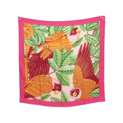 FOULARD HERMES LES PERROQUETS DETAIL J. METZ CARRE 90 EN SOIE FUSHIA SCARF 460€