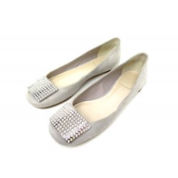 CHAUSSURES DIOR BALLERINES VVV73912 37 DAIM GRIS PLAQUE STRASS BOITE SHOES 550€