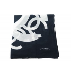 FOULARD CHALE ETOLE CHANEL LOGO CC EN COTON BLEU MARINE BLUE SHAWL SCARF 1240€