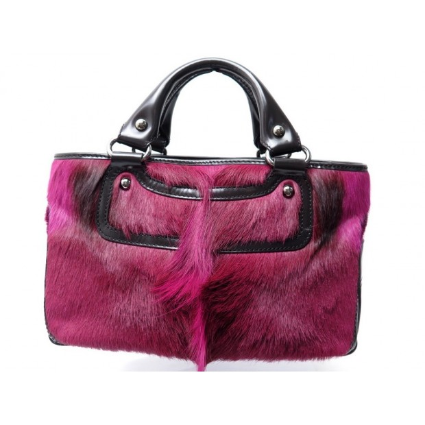 SAC A MAIN CELINE BOOGIE CUIR DE POULAIN FUSHIA & NOIRPONEY HAIR HANDBAG PURSE