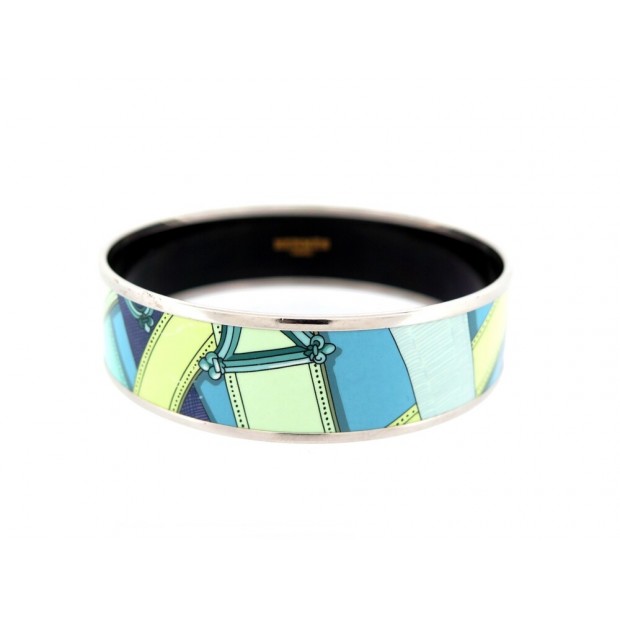 BRACELET HERMES PALLADIE EMAIL BLEU LARGE 19CM 70MM ENAMEL PALLADIUM BANGLE 505€