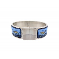 BRACELET HERMES CLIC CLAC EN EMAIL DAUPHIN & ACIER PALLADIE DOLPHIN ENAMEL 635€