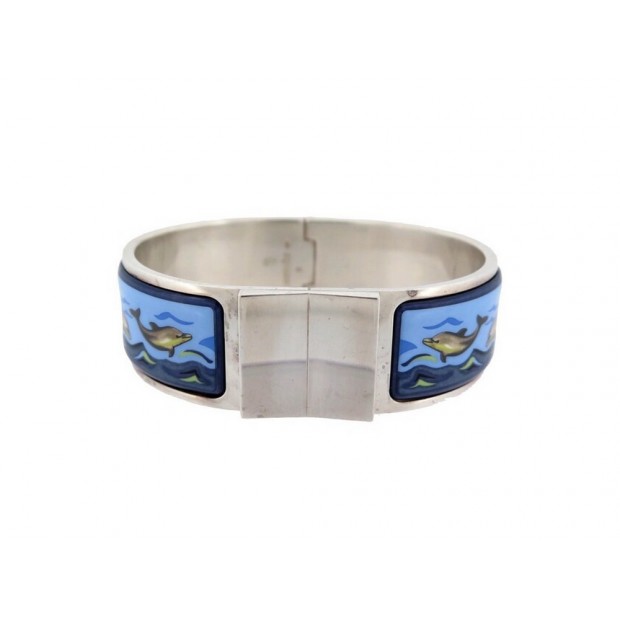 BRACELET HERMES CLIC CLAC EN EMAIL DAUPHIN & ACIER PALLADIE DOLPHIN ENAMEL 635€