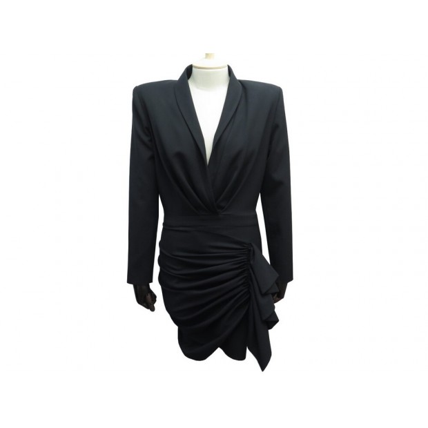 ROBE ALEXANDRE VAUTHIER M 38 DRAPEE EN LAINE NOIRE PLEATED BLACK DRESS 1375€