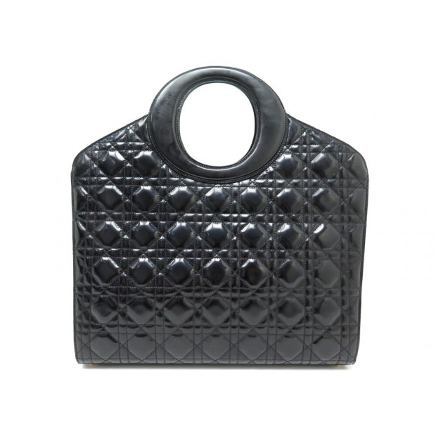 SAC A MAIN CHRISTIAN DIOR LADY O CUIR CANNAGE VERNIS NOIR LEATHER HAND BAG 4000€